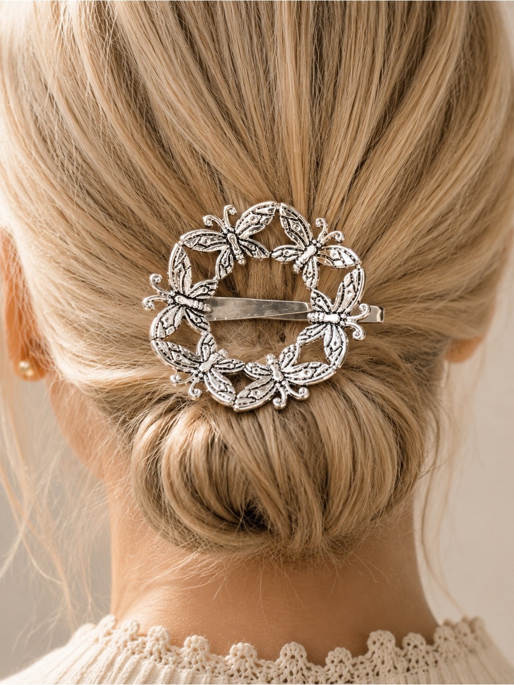 Emilia Castillo Butterfly Clip 1997 Vintage Silver Wreath Scarf Hair Barret